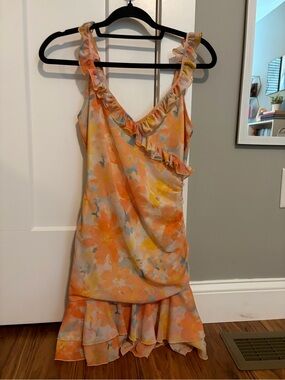 Floral Ruffle V-Neck Summer Dress in Peach
